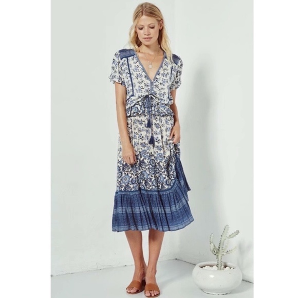 BLUE ruffle Boho gypsy floral print MAxi skirt - Picture 4 of 10